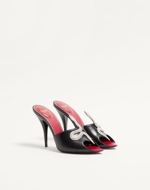 Valentino Garavani - Coeur Vipère Kidskin Slide Sandal 105mm - Black/crystal - Woman - Sandals